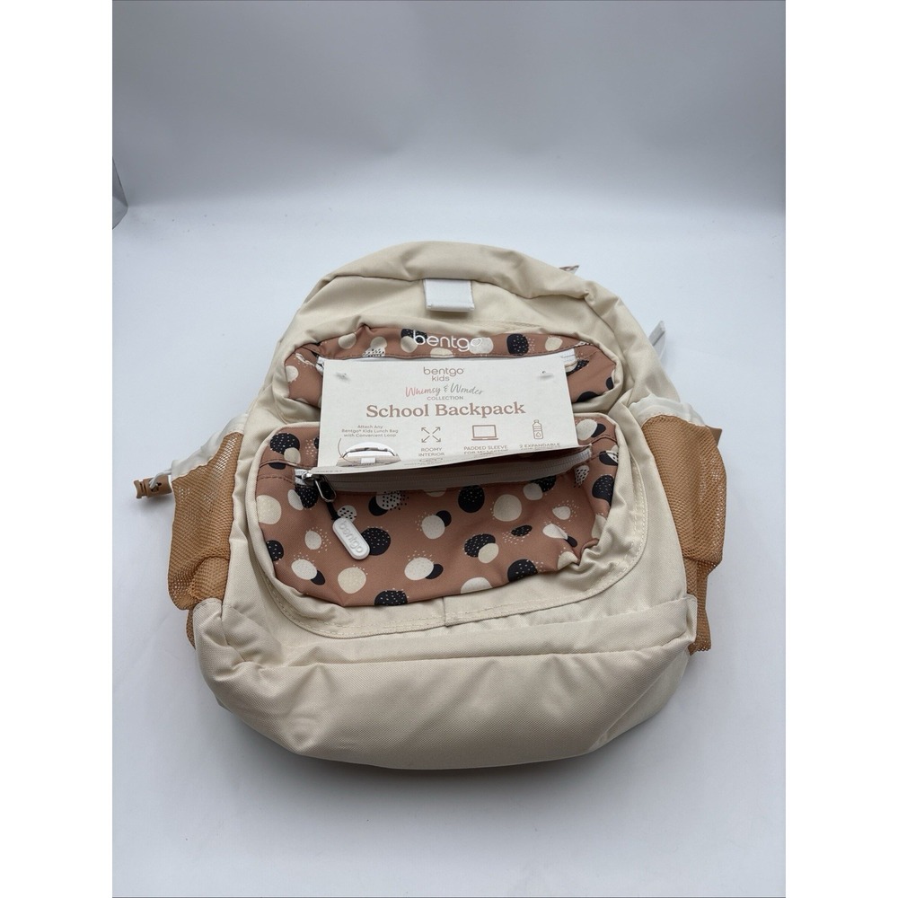 Bentgo Kids Whimsy & Wonder School Backpack Spots and Dots Beige Brown 14in